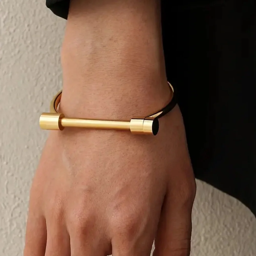 New Trendy Golden Bar Cuff Bracelet – Minimalist & Modern Elegance